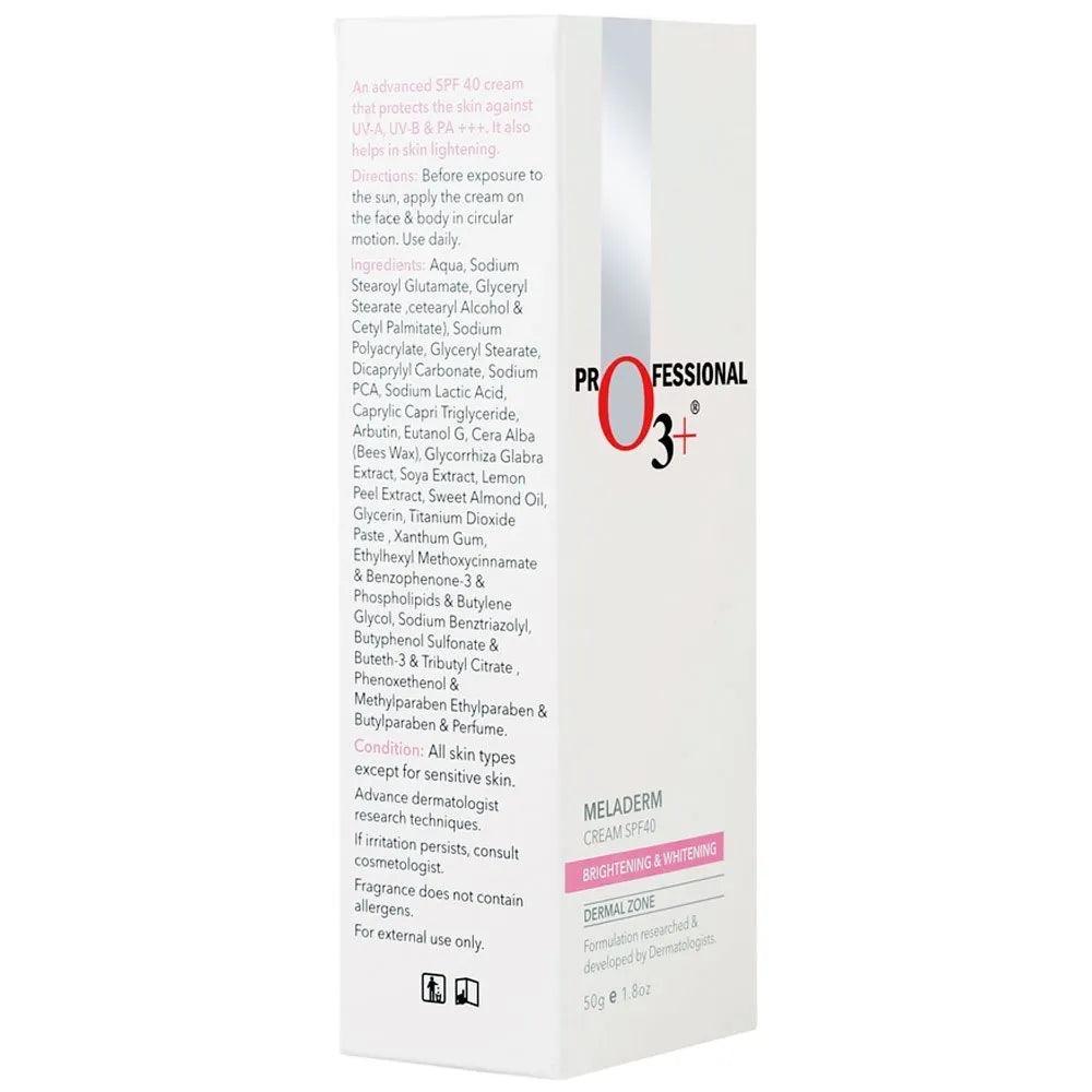 O3+ Brightening &amp; Whitening Fairness Sunscreen Cream SPF 40 Meladerrm (50gm) - Eklipz